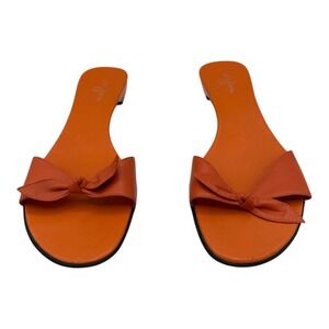 PESARO Orange Leather Bow Flat Slide Sandals Women's Size 8.5